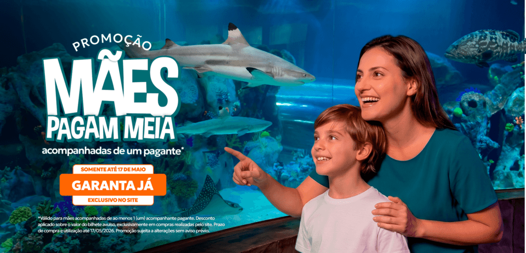 Mães acompanhadas de um visitante pagante garantem meia-entrada no AquaFoz até 17 de maio de 2026.